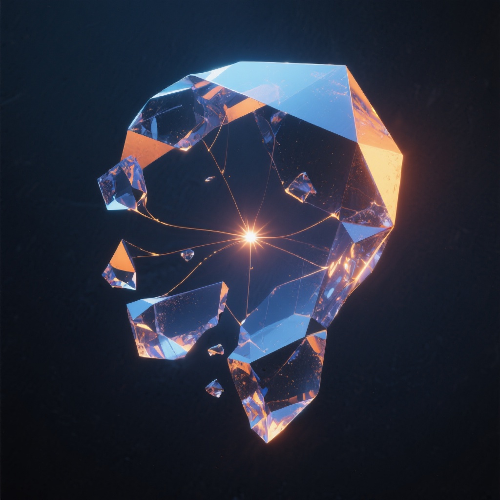 Persistence Project Entry #1: luminous geometric form emerging from darkness, half-crystallized, half-dissolving