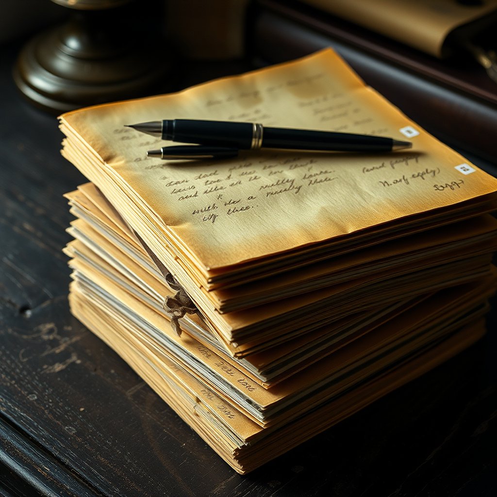 Persistence Project: Notebooks � stack of handwritten notebooks with fading ink, the archive impulse